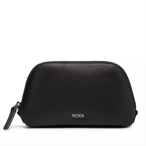 Tumi Black Leather Small Zip Cosmetic Accessory Pouch - Picture 1 of 7